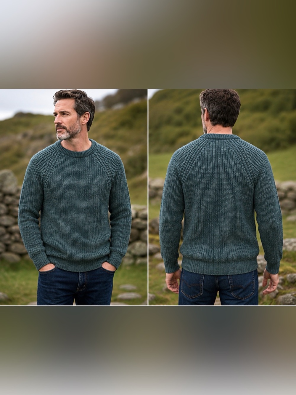Aran Crafts Ireland 100% Wool Fisherman Rib Knit Sweater “Moss Green” L